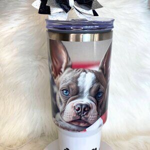 Boston Terrier 40 oz Insulated Tumbler with BOW and Charm Free Shipping!